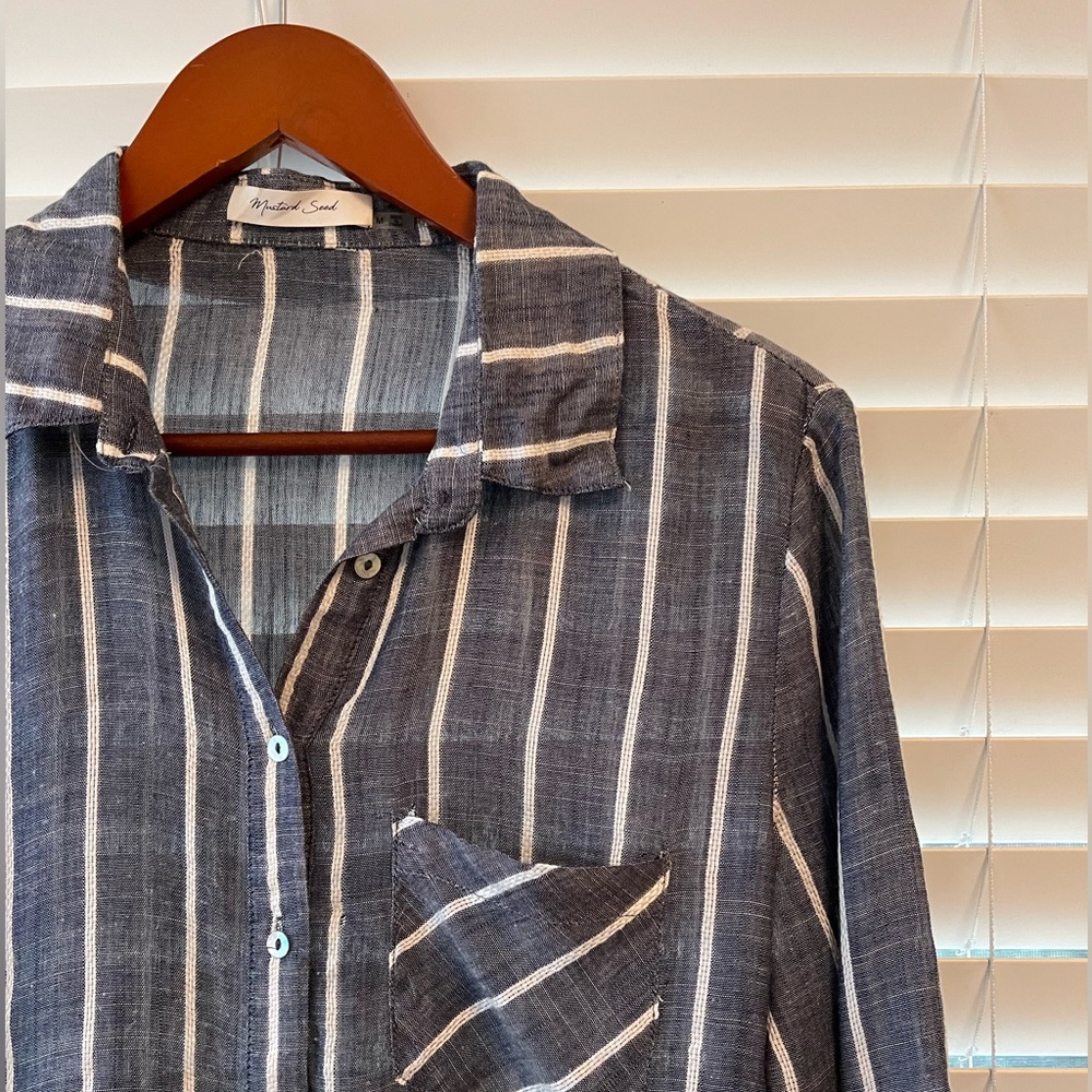 Blue + White Striped Long Sleeve Button Up